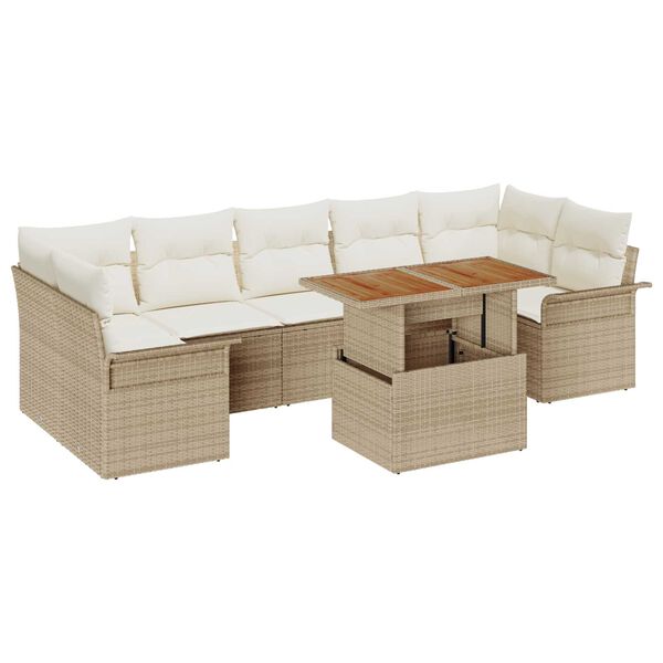 vidaXL Conjunto de sof&aacute; de jard&iacute;n 8 pcs Beige Polirat&aacute;n