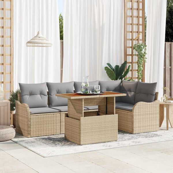 vidaXL Conjunto de sof&aacute; de jard&iacute;n con coj&iacute;n 6 pcs beige y gris claro