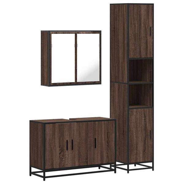 vidaXL Set de muebles baño 3 pzas madera contrachapada roble marrón