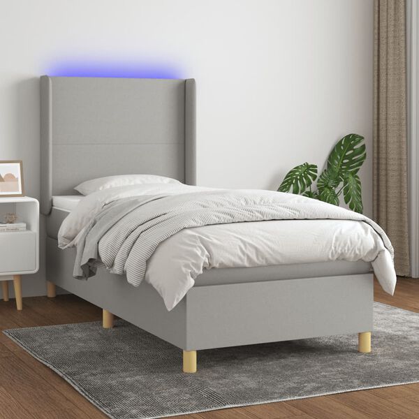 vidaXL Cama box spring colch&oacute;n y luces LED tela gris claro 100x200 cm