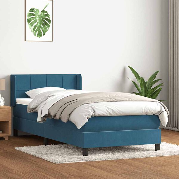 vidaXL Cama box spring con colch&oacute;n terciopelo azul oscuro 100x220 cm