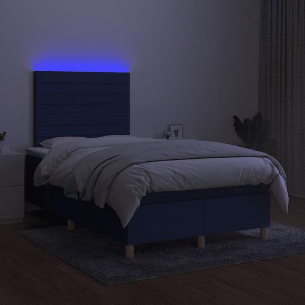 vidaXL Cama box spring con colch&oacute;n y luces LED tela azul 120x190 cm