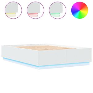 vidaXL Estructura de cama con LED madera ingenier&iacute;a blanco 150x200 cm