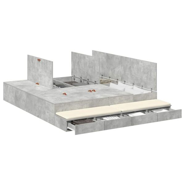 vidaXL Cama con almacenamiento con caj&oacute;n Gris Concreto 180 cm