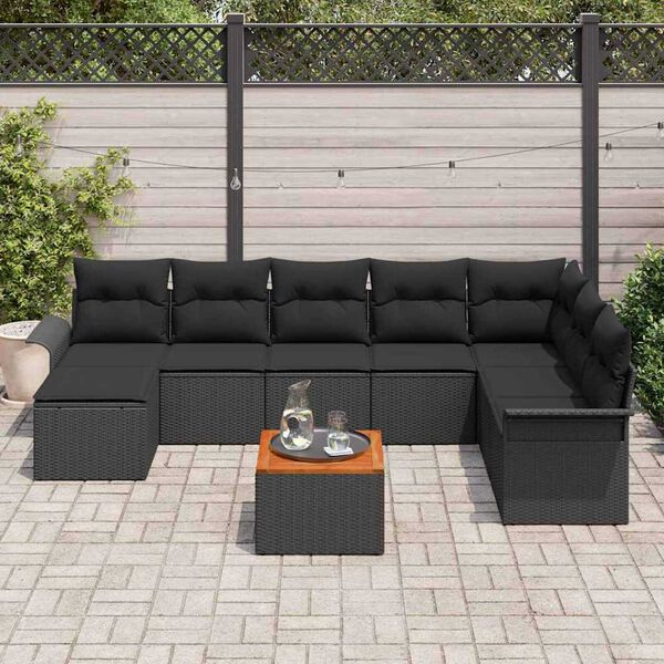 vidaXL Conjunto de sof&aacute;s de jard&iacute;n 9 pcs Negro rat&aacute;n sint&eacute;tico