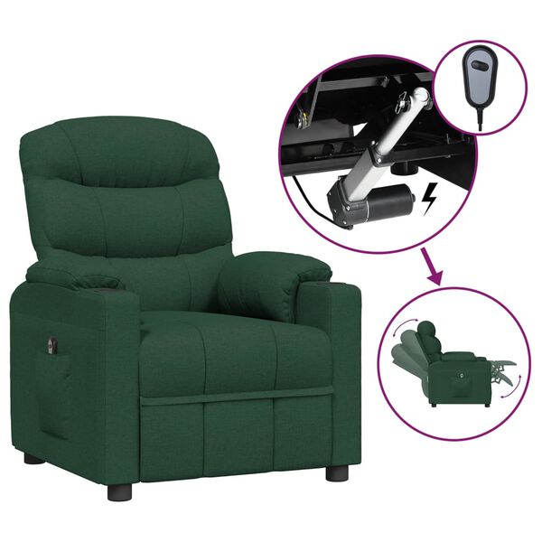 vidaXL Sill&oacute;n reclinable el&eacute;ctrico tela verde oscuro