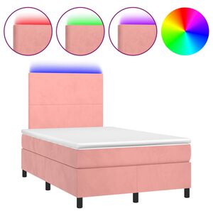 vidaXL Cama box spring colch&oacute;n y LED terciopelo rosa 120x200 cm