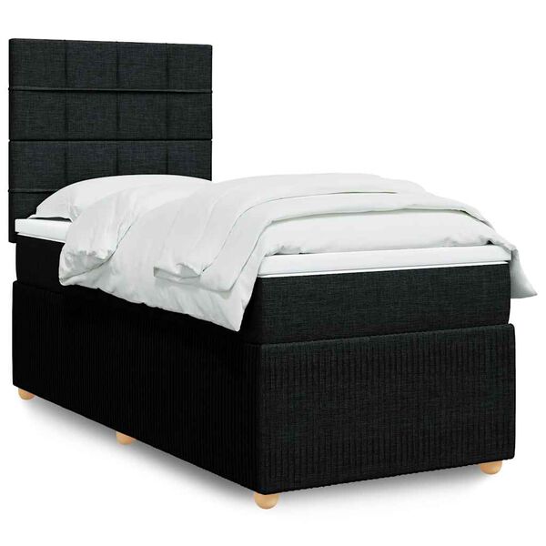 vidaXL Cama box spring con colch&oacute;n tela negro 90x200 cm
