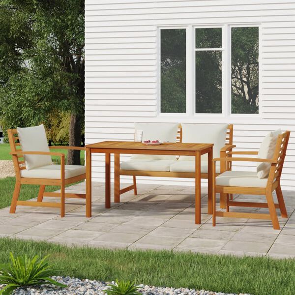 vidaXL Juego comedor de jard&iacute;n 4 pzas con cojines madera maciza acacia