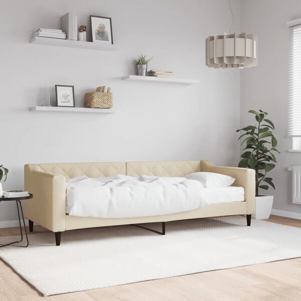 vidaXL Sof&aacute; cama con colch&oacute;n tela crema 80x200 cm