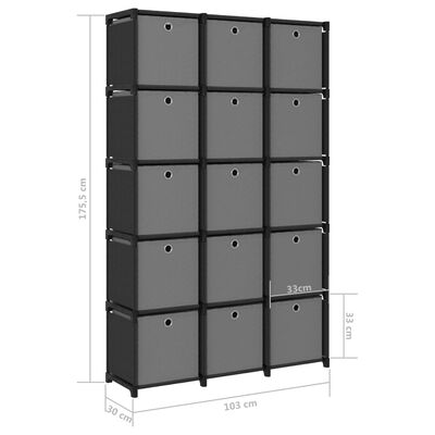 vidaXL Estantería de 15 cubos con cajas de tela negro 103x30x175,5 cm