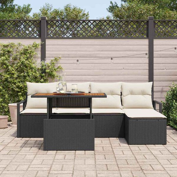 vidaXL Conjunto de sof&aacute; de jard&iacute;n 6 pcs Negro Polirat&aacute;n