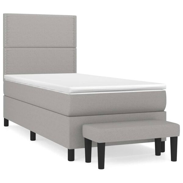vidaXL Cama box spring con colch&oacute;n tela gris claro 90x200 cm
