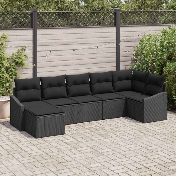 vidaXL Conjunto de sofá de jardín 7 pcs Negro ratán sintético