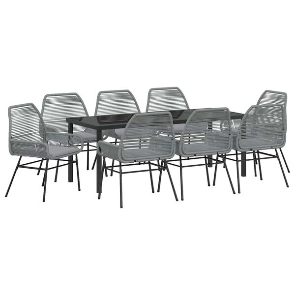 vidaXL Conjunto de Comedor de Jard&iacute;n 9 pcs Gris rat&aacute;n sint&eacute;tico