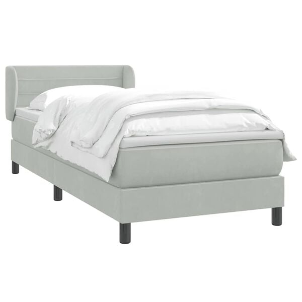 vidaXL Cama box spring con colch&oacute;n terciopelo gris claro 90x210 cm