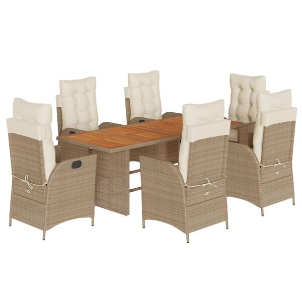 vidaXL Set comedor de jard&iacute;n 7 pzas con cojines rat&aacute;n sint&eacute;tico beige