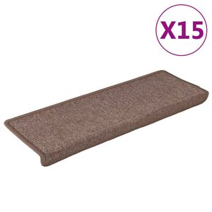 vidaXL Alfombrillas para escaleras 15 unidades 65x21x4 cm Marr&oacute;n Borde Rectangular