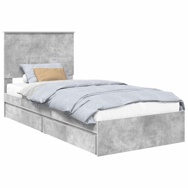 vidaXL Cama con almacenamiento con cabecera Gris Concreto 90 x 200 cm