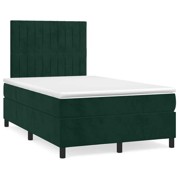 vidaXL Cama box spring colch&oacute;n y LED terciopelo verde oscuro 120x190cm