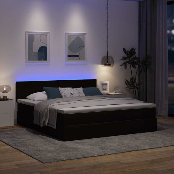 vidaXL Cama otomana con colch&oacute;n y LED tela marr&oacute;n oscuro 180x200cm