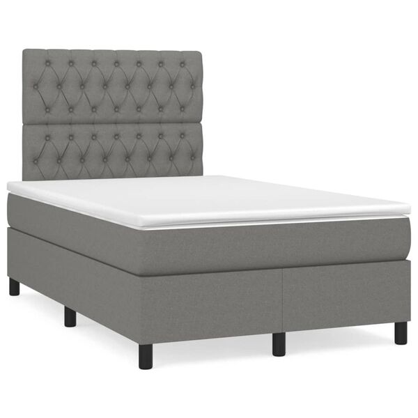 vidaXL Cama box spring con colch&oacute;n y LED tela marr&oacute;n oscuro 120x190 cm