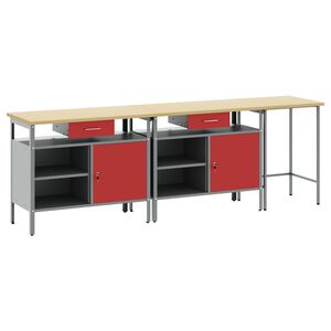vidaXL Conjunto de banco de trabajo con caj&oacute;n 3 pcs Rojo y Gris
