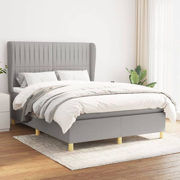 vidaXL Cama box spring con colch&oacute;n tela gris claro 140x200 cm