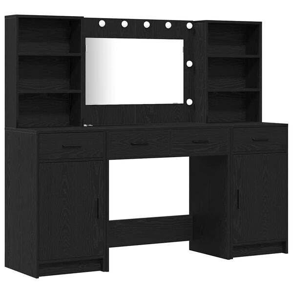 vidaXL Conjunto de mesa de vestidor con LED 3 pcs Roble Negro