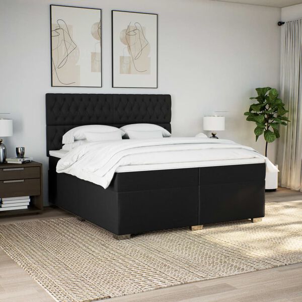 vidaXL Cama box spring con colch&oacute;n tela negro 200x200 cm