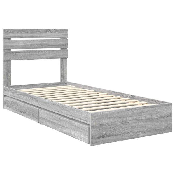 vidaXL Cama con almacenamiento con cabecera Gris Sonoma 75 x 190 cm