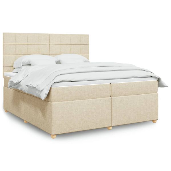 vidaXL Cama box spring con colch&oacute;n tela color crema 200x200 cm