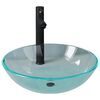 vidaXL Lavabo de ba&ntilde;o con grifo y desag&uuml;e de empuje vidrio templado
