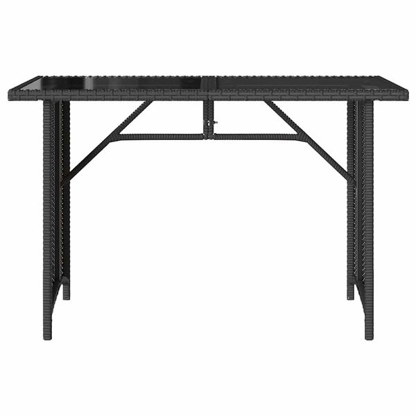 vidaXL Mesa de jard&iacute;n superficie de vidrio rat&aacute;n PE negro 110x68x70 cm
