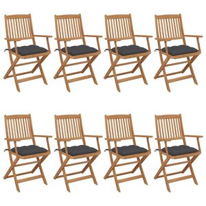 vidaXL Sillas de jard&iacute;n plegables 8 uds y cojines madera maciza acacia