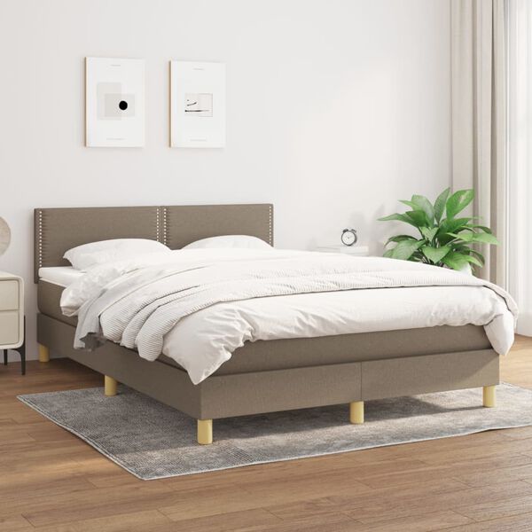 vidaXL Cama box spring con colch&oacute;n tela gris taupe 140x190 cm