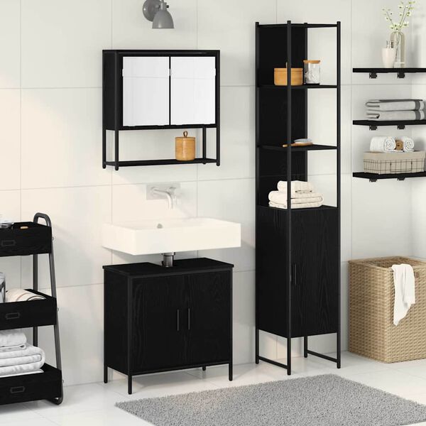 vidaXL Juego de muebles de ba&ntilde;o 3 pcs Negro Madera contrachapada