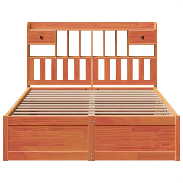 vidaXL Cama sin colch&oacute;n madera maciza de pino marr&oacute;n cera 140x200 cm