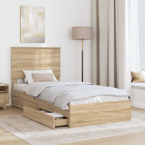 vidaXL Cama con almacenamiento con cabecera Roble Sonoma 90 x 190 cm