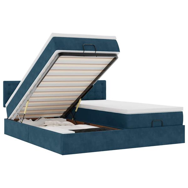 vidaXL Cama otomana con colchones y luces LED azul oscuro 200x200 cm