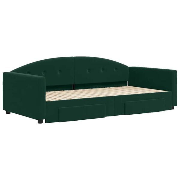 vidaXL Sof&aacute; cama nido con cajones terciopelo verde oscuro 100x200 cm