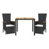 vidaXL Set comedor de jard&iacute;n 3 pzas con cojines rat&aacute;n sint&eacute;tico negro