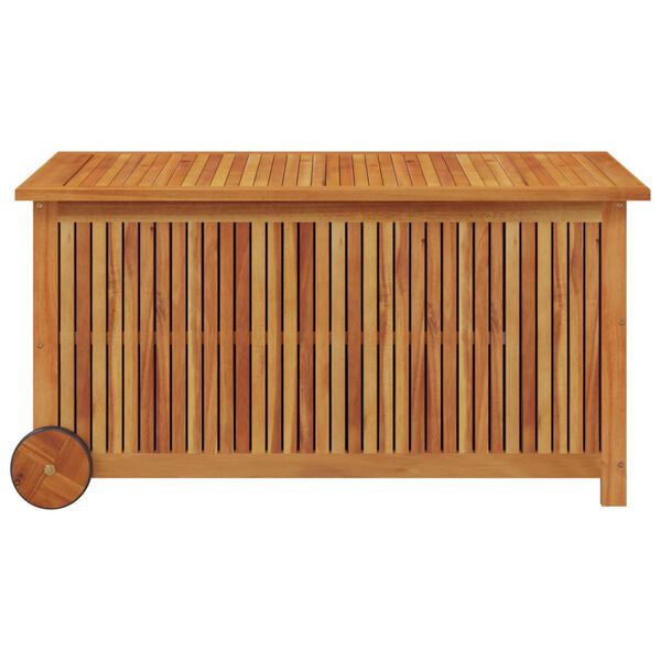 vidaXL Caja de almacenaje de jard&iacute;n ruedas acacia maciza 113x50x58 cm