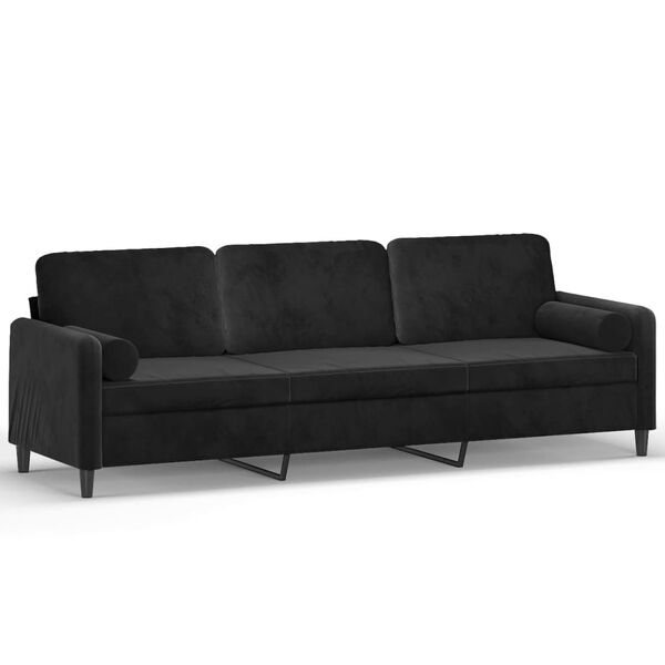 vidaXL Sof&aacute; 3 plazas almohadas y cojines terciopelo negro 210 cm