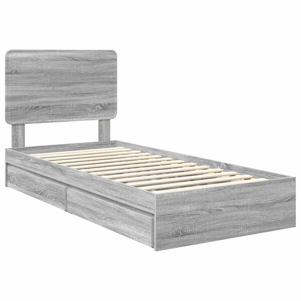 vidaXL Cama con almacenamiento con cabecera Gris Sonoma 100 x 200 cm
