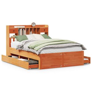 vidaXL Cama con estanter&iacute;a sin colch&oacute;n madera maciza marr&oacute;n 140x190 cm