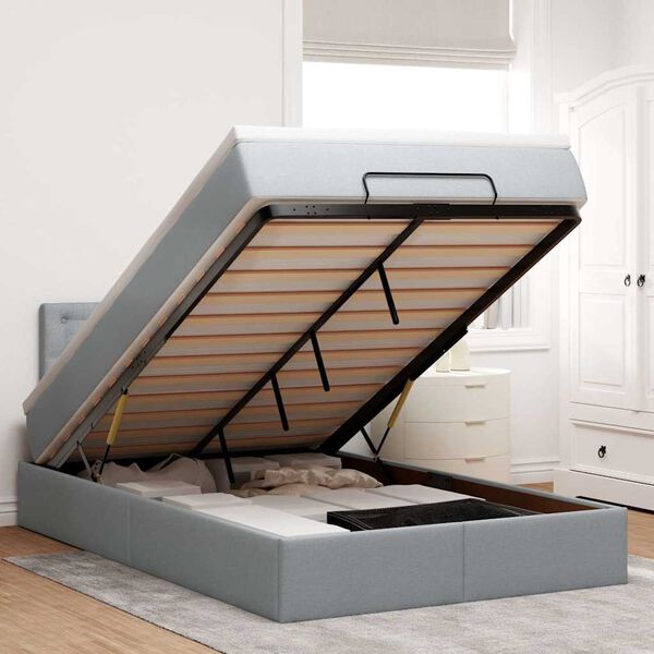 vidaXL Cama otomana con colch&oacute;n gris claro 120x200 cm tela