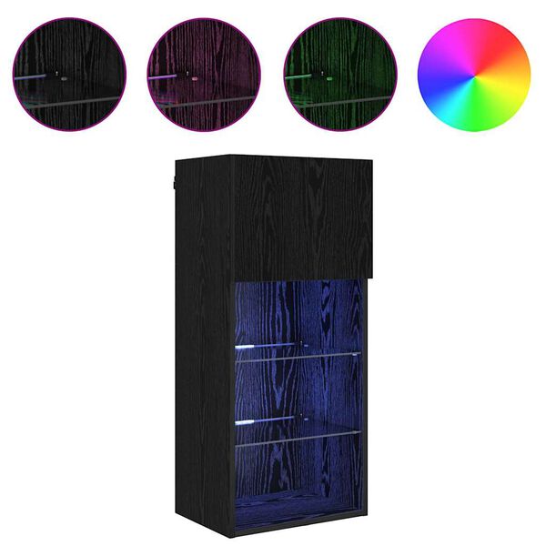 vidaXL Mueble de TV Montado en la Pared Roble Negro 40,5 x 30 x 90 cm