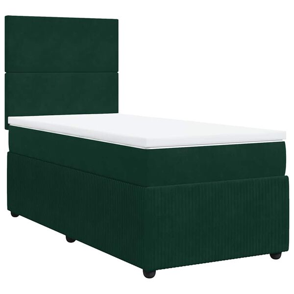 vidaXL Cama box spring con colch&oacute;n terciopelo verde oscuro 90x200 cm