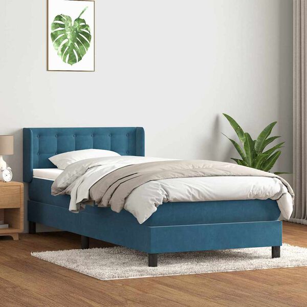 vidaXL Cama box spring con colch&oacute;n terciopelo azul oscuro 100x210 cm